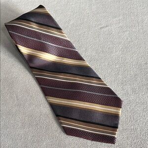 Paul Dione Elegant Striped Tie in Burgundy and Gold